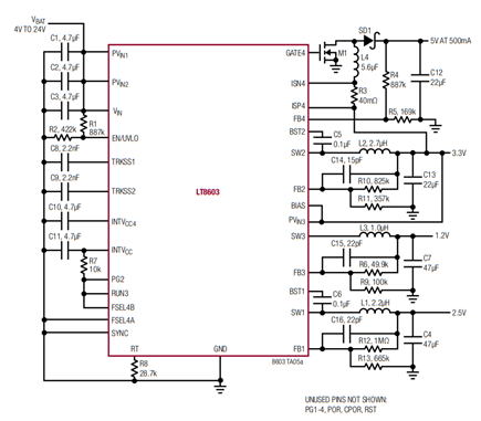 Figure 3. Four Regulated Outputs with Channel 4 Driven from Channel 2.