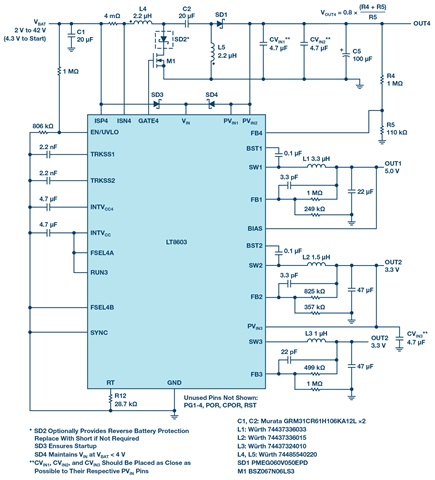 High voltage bucks optimized for efficiency and powered by a SEPIC