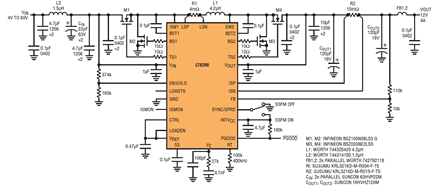 Figure 1. Compact 48W buck-boost converter meets automotive EMI requirements.