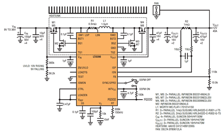 Figure 10. 12V, 40A (480W) single buck-boost with heat sink and fan.