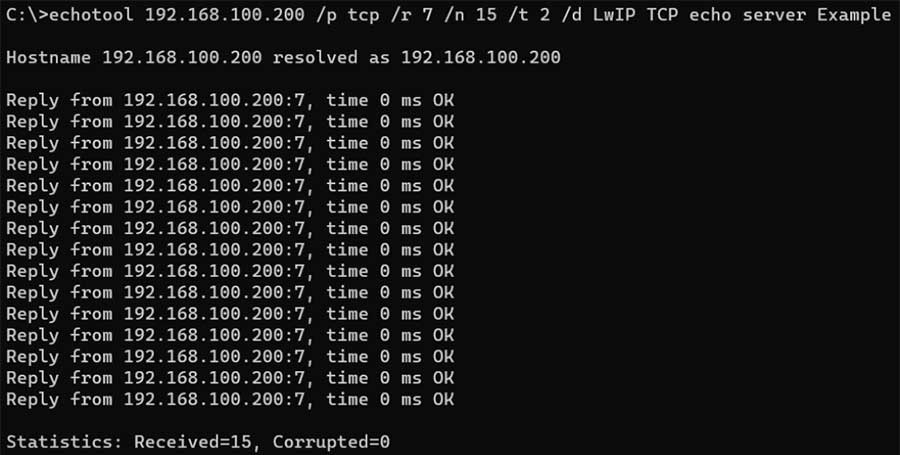 Figure 13. TCP Echo server output.