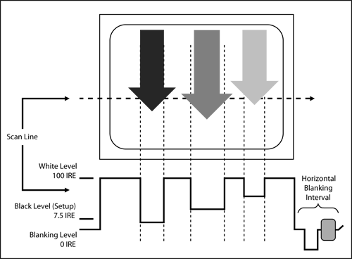 Horizontal scan versus display brightness.