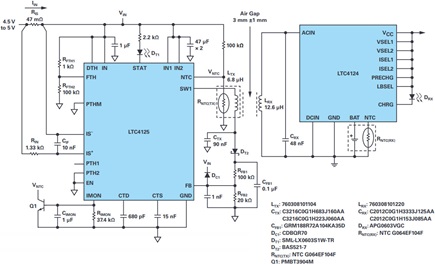 A 100 mA LTC4124 charger receiver paired with an LTC4125 AutoResonant transmitter