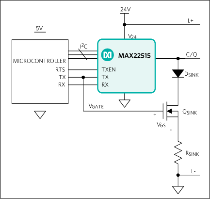 Figure 3. The MAX22515 transceiver with dynamic current-sink circuit.