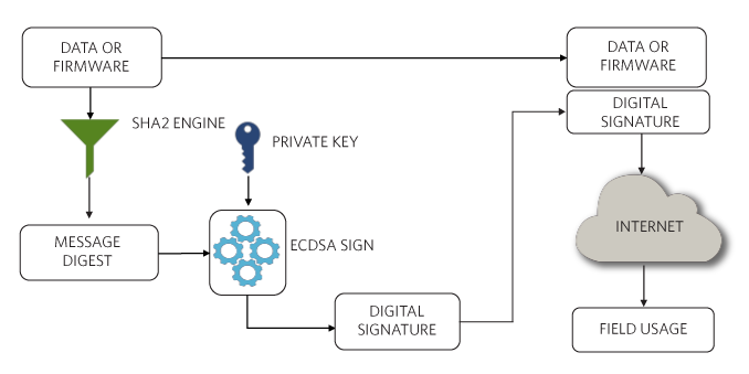 Figure 4. Asymmetric cryptography digitally signs a set of data or firmware.