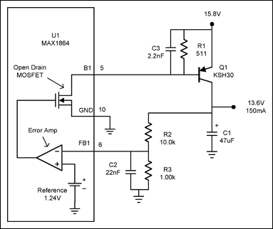 Figure 1. This circuit shows the basic MAX1864 linear regulator.