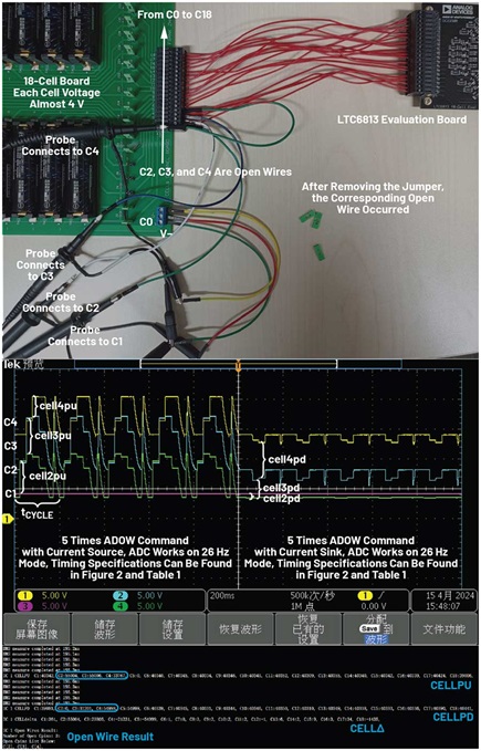 Figure 8. The experimental results of open wire detection and waveform testing (Experiment 4).