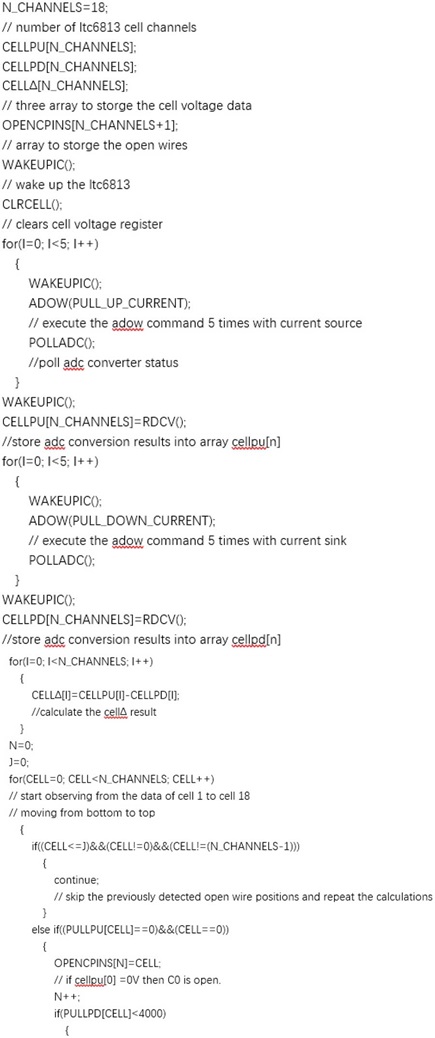 Figure 13-1. Pseudocode example for open wire detection in the LTC6813 devices.