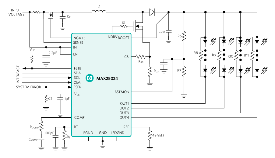 4-Channel backlight Driver with boost controller.