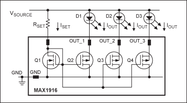 Figure 7. Simplified diagram of MAX1916 LED current mirrors