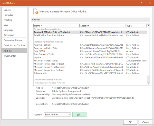 Managing Add-Ins in Microsoft Excel