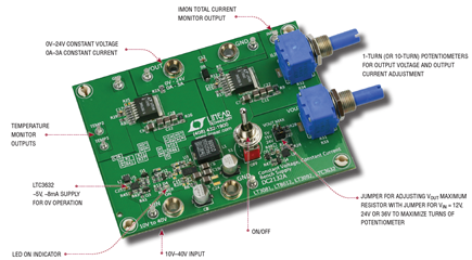 Linear Technology’s demonstration circuit DC2132A is a high performance, compact, efficient DC bench supply.