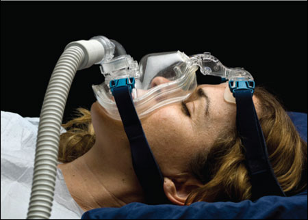 Continuous positive airway pressure (CPAP) respiratory ventilation system.