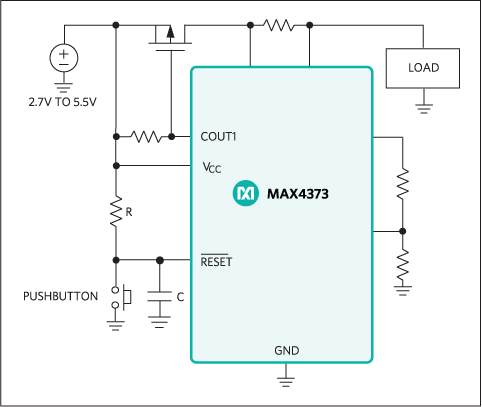 Figure 5. MAX4373 overcurrent protection circuit.