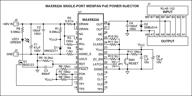 Figure 1. Circuit diagram of the MAX5922 power injector