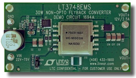 Figure 2. A no-opto-coupler 30W design with an 18V-to-90V input range (actual size).