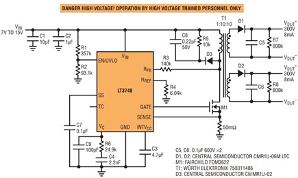 Figure 7. A ±300V isolated flyback converter.