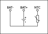 Figure 5. Most lithium-ion batteries with three connections have an internal NTC thermistor connected as shown.