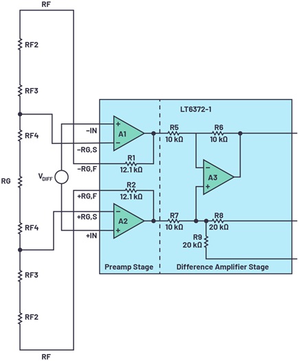 LT6372-1 block diagram and simplified external connection