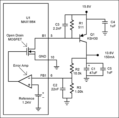 Figure 1. The basic MAX1864 auxiliary linear regulator