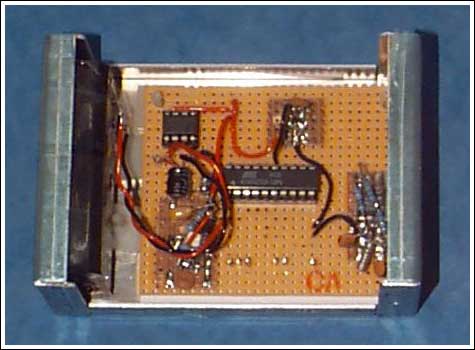 Figure 5. The final assembled unit includes the data-logger board and the battery pack, which appears on the left-hand side of the casing..