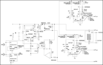 Figure 9. As an alternative to the approach in Figure 8, downconvert (and isolate) the battery voltage once and distribute this lower voltage to the various simple step-down converters.