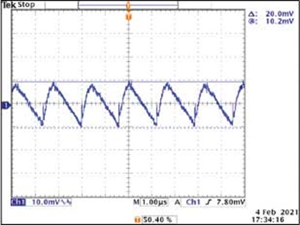 Figure 15. Oscilloscope screen capture of the MAX20343H (5 V) output ripple waveform.