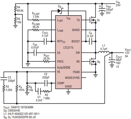 A 12V, 5A converter operating at 500kHz from 24VIN