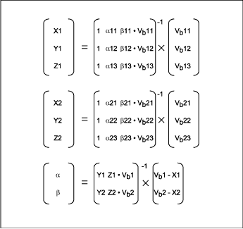 Figure 4. Matrix calculations required to determine values for Span and SpanTC. X1, X2, Y1, Y2, Z1 and Z2 are intermediary coefficients.