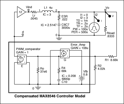 图4. 用于MAX8546时域分析的PSPICE原理图 