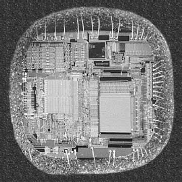 Figure 1. Microcontroller die showing exposed EPROM after acid decapsulation.