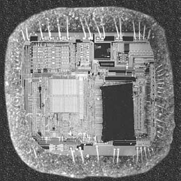 Figure 2. The same micro-controller has its EPROM array covered, leaving security lock bits exposed for easy erasure.