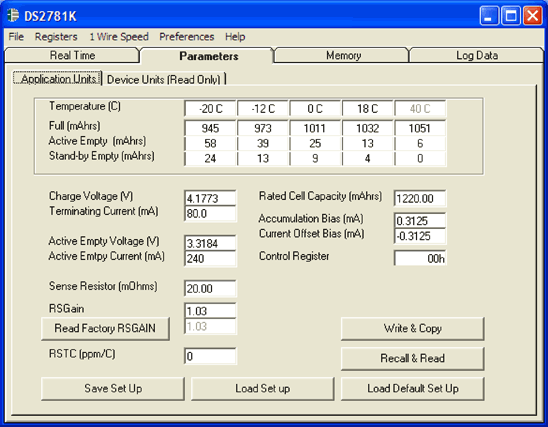 Figure 1. Application units sub-tab of the parameters tab.