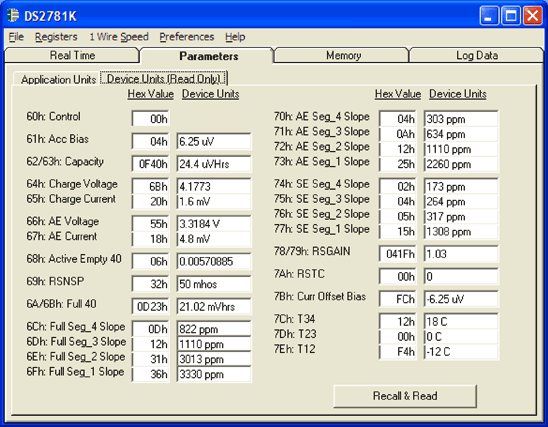 Figure 2. Device units sub-tab of the parameters tab.