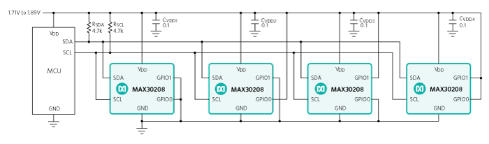 Figure 7. Multi-point temperature sensing using I2C.