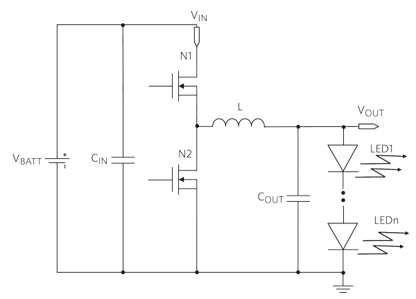 Figure 2. Buck converter in a typical LED driver configuration.