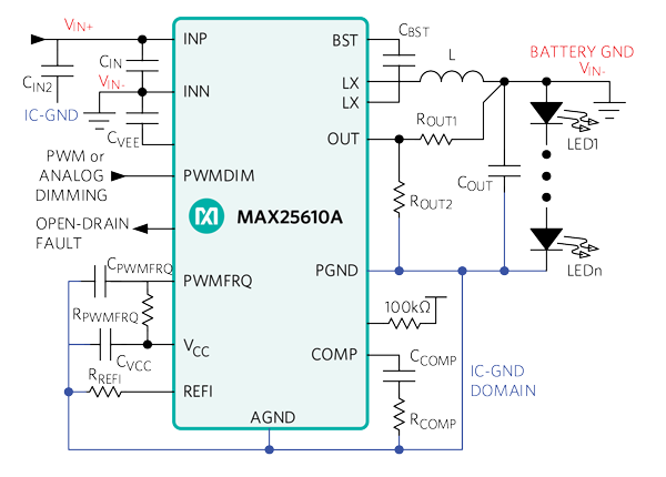 Figure 5. Integrated, flexible converter in buck-boost mode.