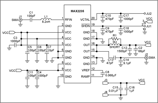 图6. MAX2235 PA用于GSM和900MHz频段时的原理图