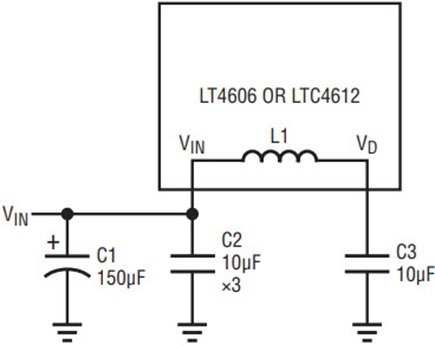 Input π filter reduces high frequency input noise