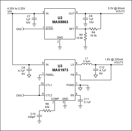 Figure 2. The MAX1973 and MAX8863 schematic.