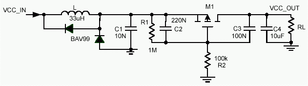 Figure 3. Schematic diagram for low-cost, slow-start, power supply design.