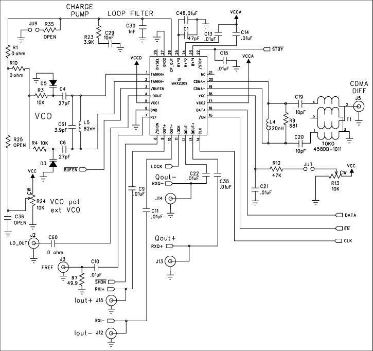 图7. MAX2309评估板, 100MHz LO相位噪声已经经过优化