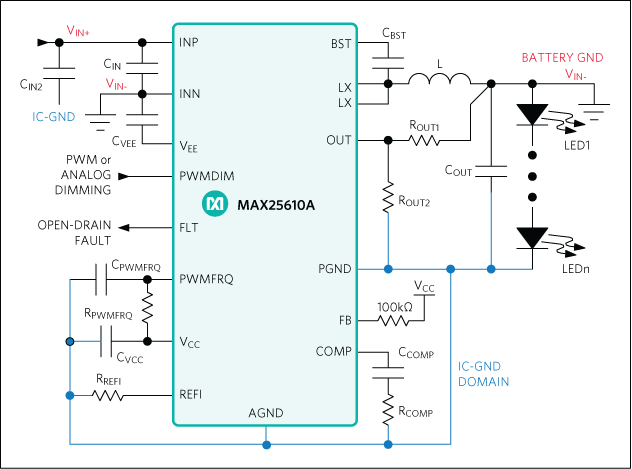 MAX25610A, MAX25610B: Simplified Application Circuit