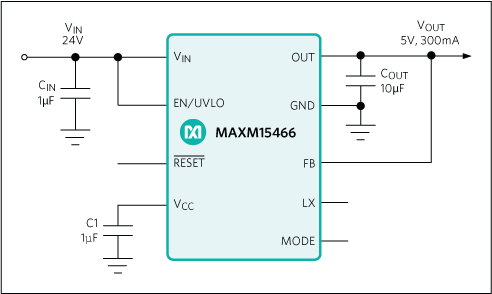 MAXM15465, MAXM15466, MAXM15467: Typical Application Circuit 5V