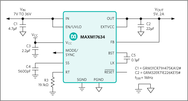 MAXM17633, MAXM17634, MAXM17635: Typical Application Circuit