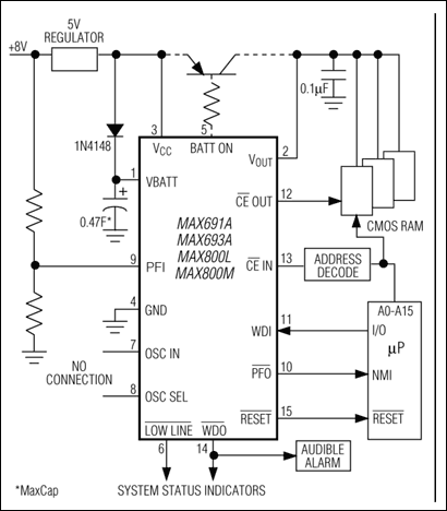 MAX691A、MAX693A、MAX800L、MAX800M：典型工作电路