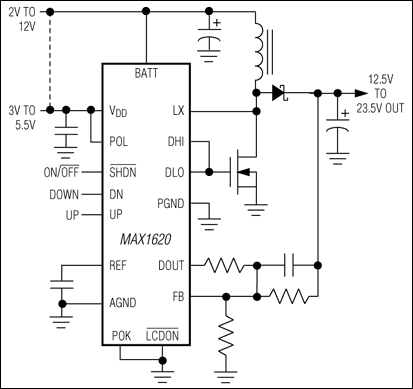 MAX1620、MAX1621：典型工作电路