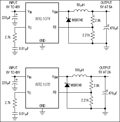 MXL1074、MXL1076：典型工作电路