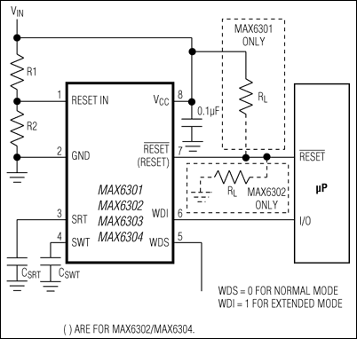 MAX6301、MAX6302、MAX6303、MAX6304：典型工作电路