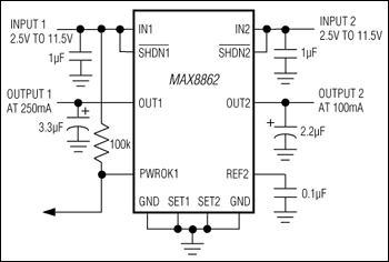 MAX8862、MAX8862L、MAX8862R、MAX8862T：典型工作电路